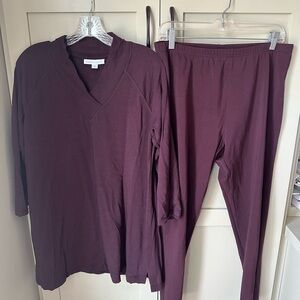 EUC J.Jill Burgundy Lounge Set: Tunic SZ ST Ankle Leggings SZ L